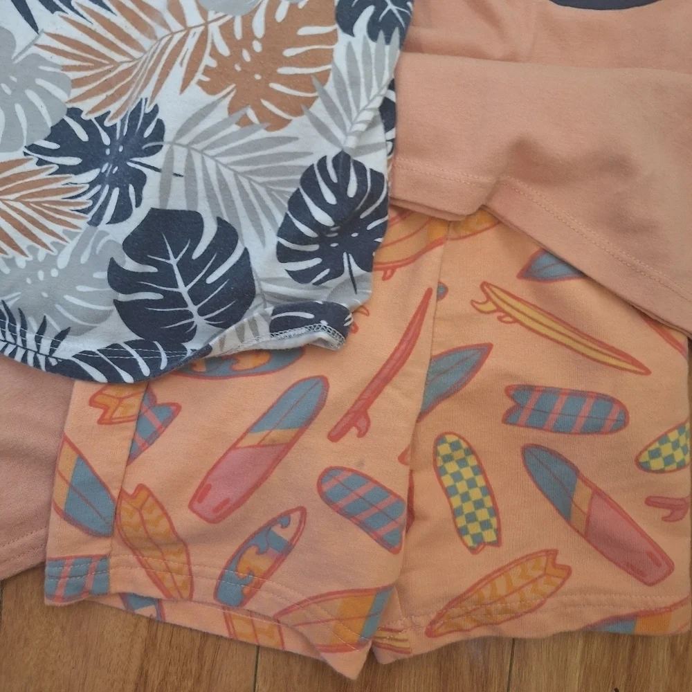 Kids' Summer Outfit Set - Dinosaur, Leaf, and Surfboard Prints